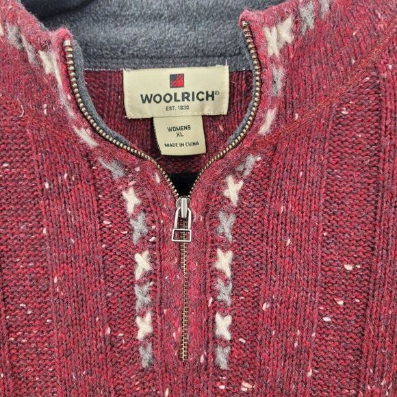 Woolrich Womens XL Ruby Heather Henley Sweater Wool Ribbed Knit Red Flecked - Picture 2 of 10